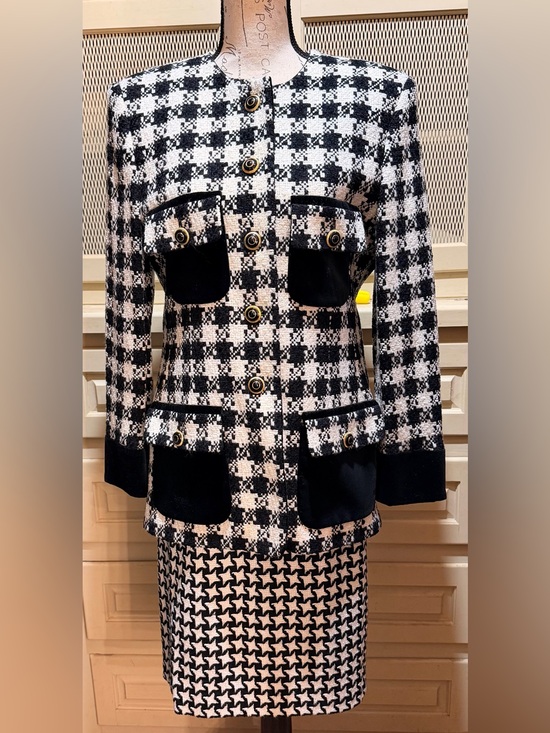 Escada Dresses & Skirts - NWT VTG Escada Houndstooth Skirt Set West Germany Velvet Suit 10/12 Orig $1740